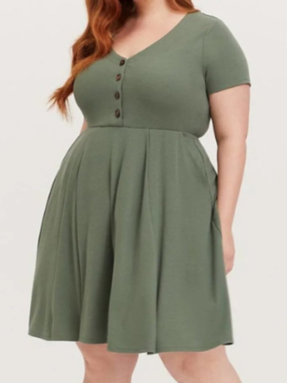 Torrid Mini Rib Button Down Skater Dress in Olive Green Size 1